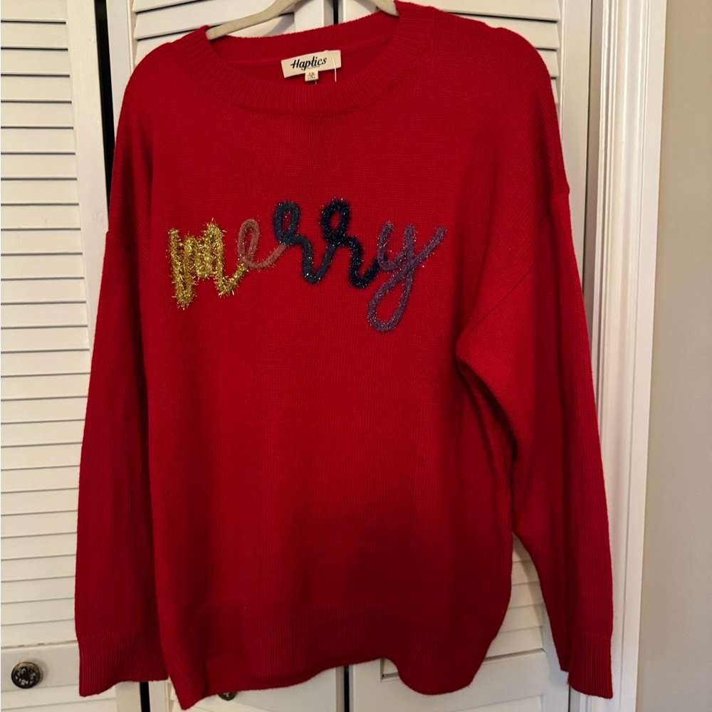 Haptics Red Festive 'Merry' Sweater